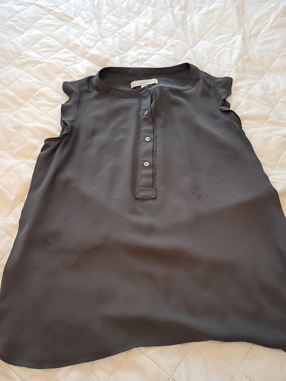 LOFT Black Ruffle Cap-Sleeve Henley Top